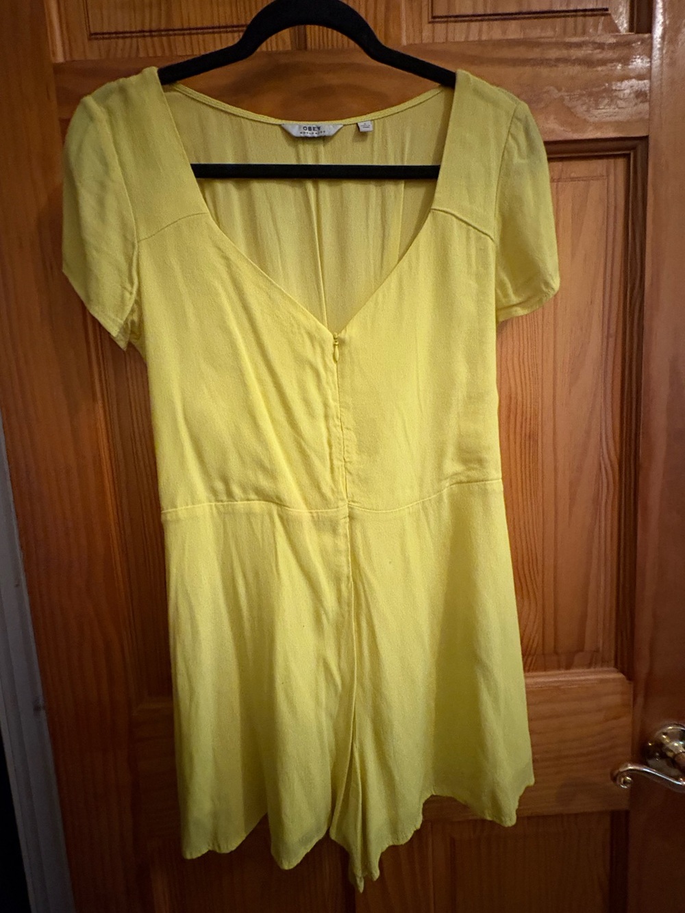 Obey Bright Yellow Short Sleeve V-Neck Dress Romper